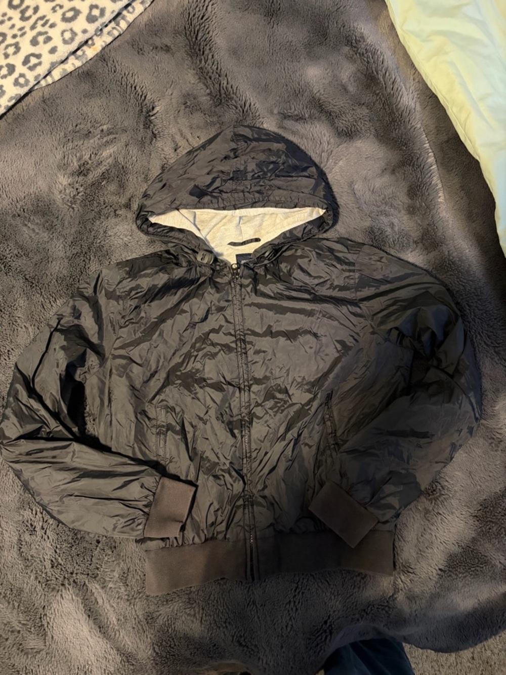 GAP Black Hooded Lightweight Jacket W Heather Grey Lining